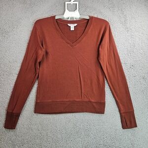 Athleta Sweater Top Women Size XS V-Neck Long Sleeve Thumb Nail Chocolate‎ -XS